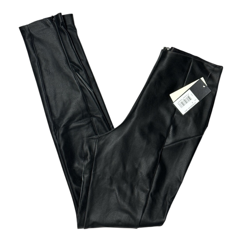 GUESS JET BLACK HIGH WAIST FAUX LEATHER SEAMED ZIPPER LEG LEGGINGS **NWT** - Picture 7 of 14